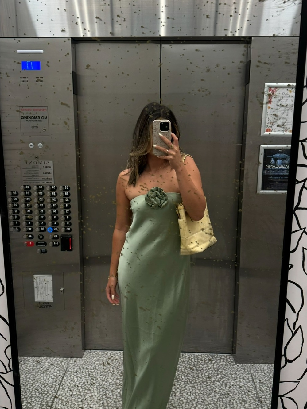 WeWoreWhat Strapless Sage Green Maxi Dress with Floral Detail